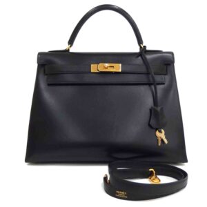 Hermes Kelly 32 Box Calf Black Bag