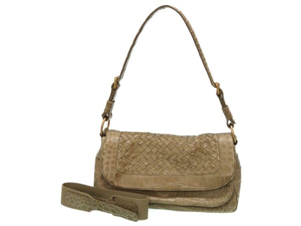 8i0006es5 1 Bottega Veneta Crocodile Intrecciato Shoulder Bag Green