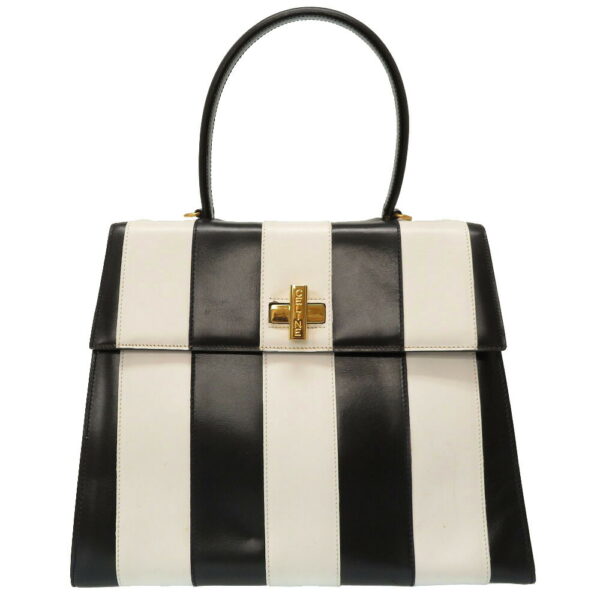 8k0080sao5 1 Celine Striped Bicolor Handbag Leather Black White