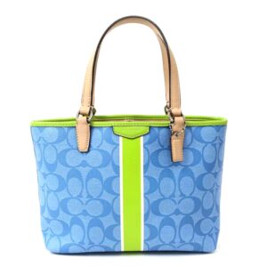 Coach Leather Signature Handbag Blue Beige