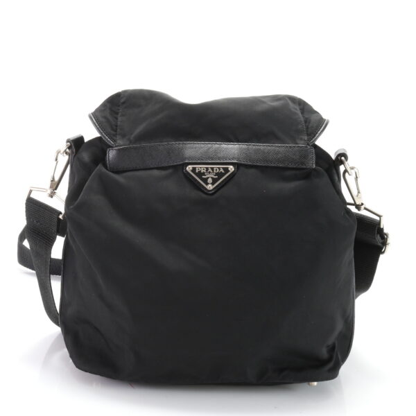 img 01659345 Prada Tessuto Nylon Triangle Logo Leather Shoulder Bag