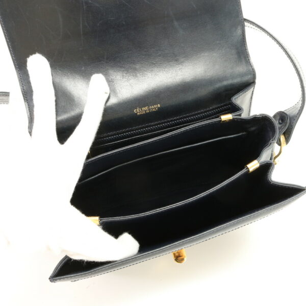 img 01674981 Celine Saluki Carriage Metal Leather Shoulder Tote Bag Navy