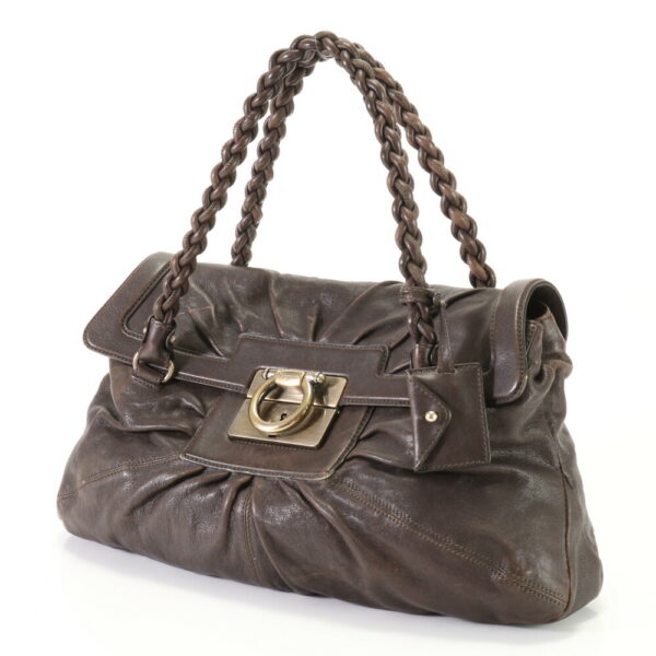 img 01688562 Salvatore Ferragamo Gancini Leather Shoulder Tote Bag Brown