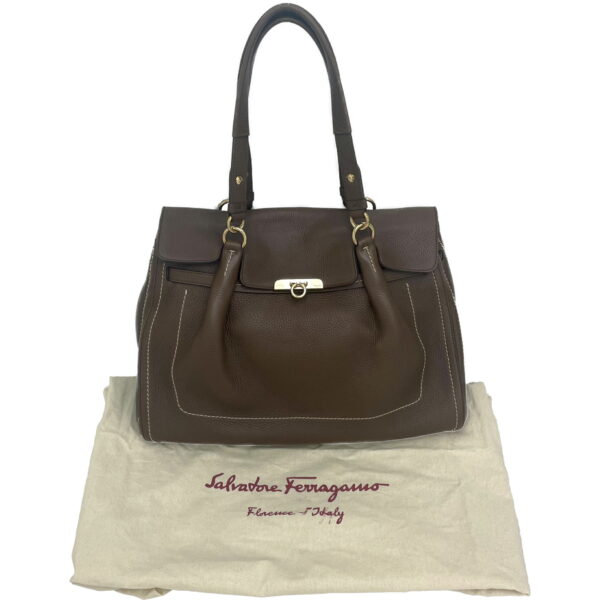 imgrc0164709813 Salvatore Ferragamo Gancini Handbag Leather Brown