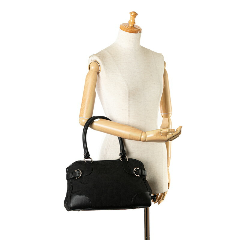 Salvatore Ferragamo Gancini Tote Bag Canvas Leather Black - Image 9