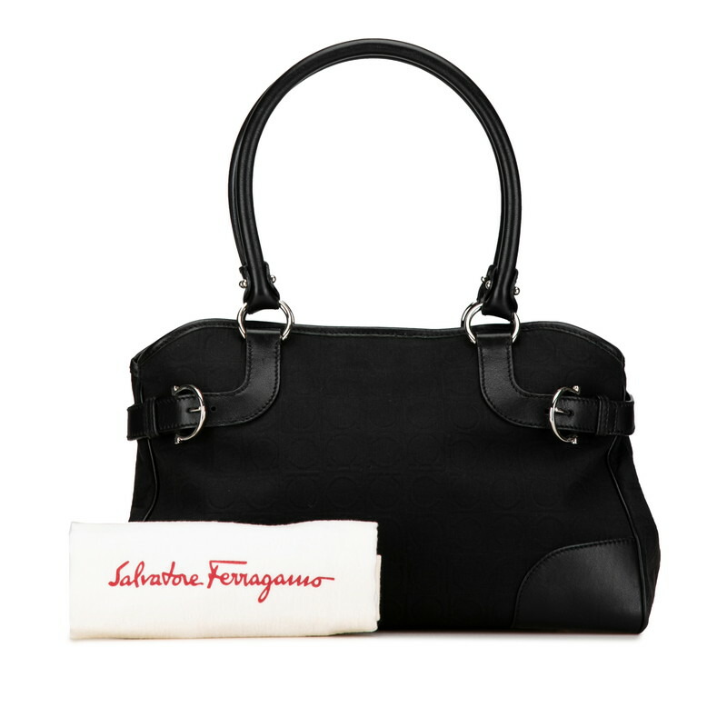 Salvatore Ferragamo Gancini Tote Bag Canvas Leather Black - Image 8