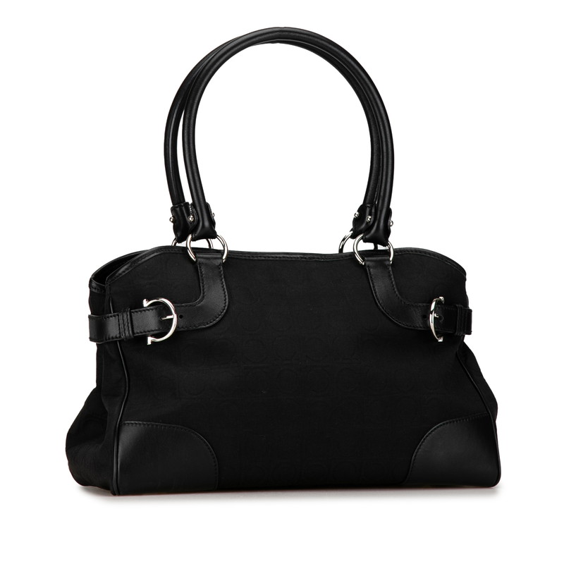 Salvatore Ferragamo Gancini Tote Bag Canvas Leather Black - Image 2