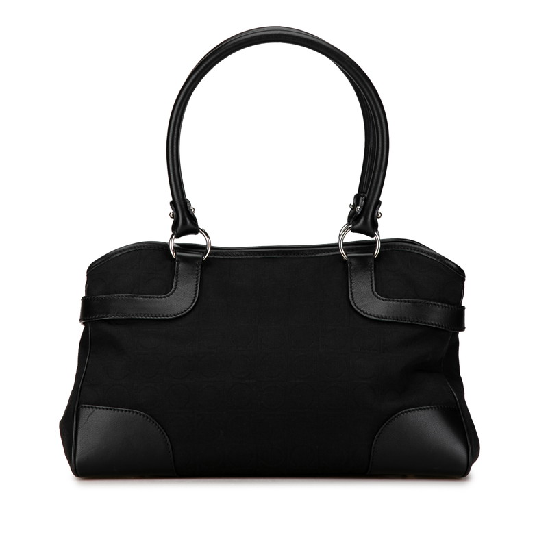 Salvatore Ferragamo Gancini Tote Bag Canvas Leather Black - Image 3