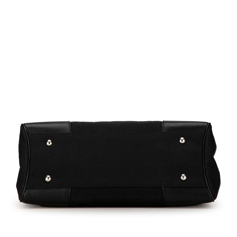 Salvatore Ferragamo Gancini Tote Bag Canvas Leather Black - Image 4