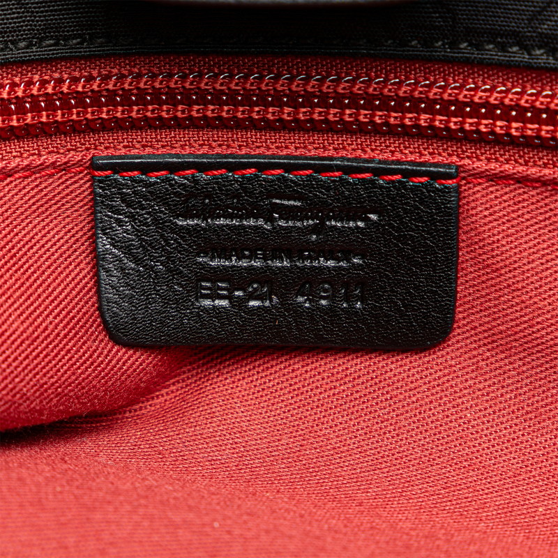 Salvatore Ferragamo Gancini Tote Bag Canvas Leather Black - Image 7