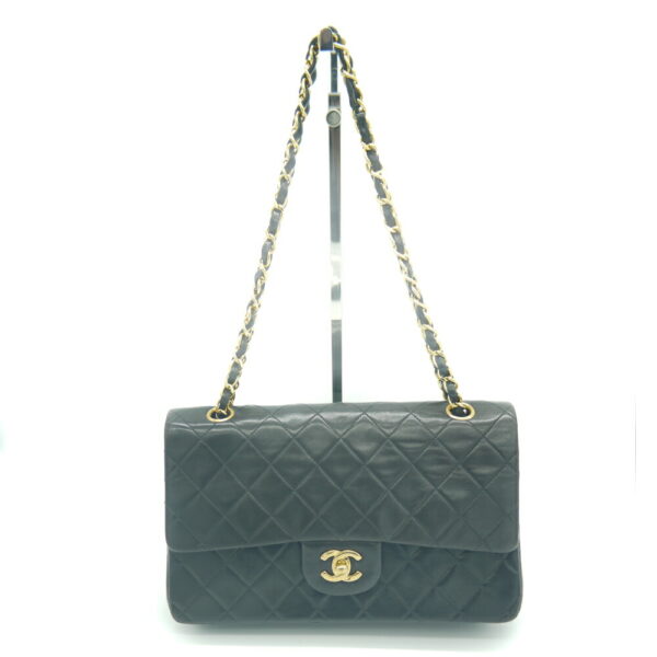 y03921 Chanel Matelasse Double Flap Chain Shoulder Bag Lambskin Black