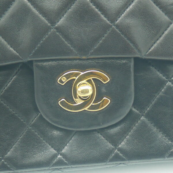 y03921 5 Chanel Matelasse Double Flap Chain Shoulder Bag Lambskin Black