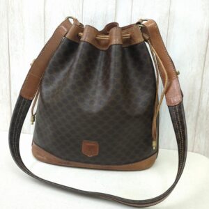 Celine Macadam Pattern Drawstring Shoulder Bag Canvas Brown