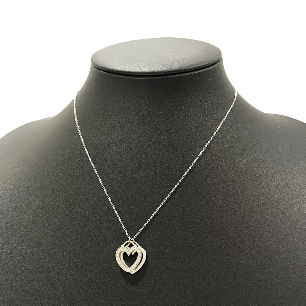 Tiffany Sentimental Double Heart Diamond Necklace Gold - Image 2
