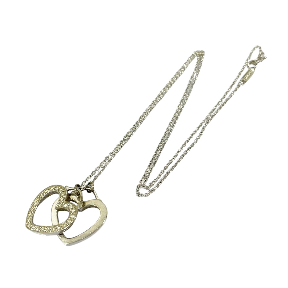 Tiffany Sentimental Double Heart Diamond Necklace Gold - Image 5