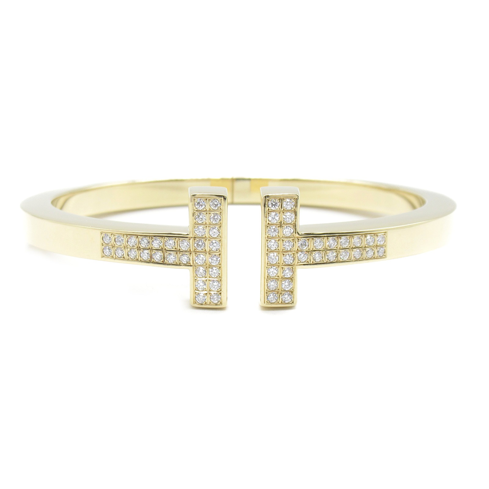 Tiffany T Square Pavé Diamond Large Bracelet K18 Yellow Gold Clear