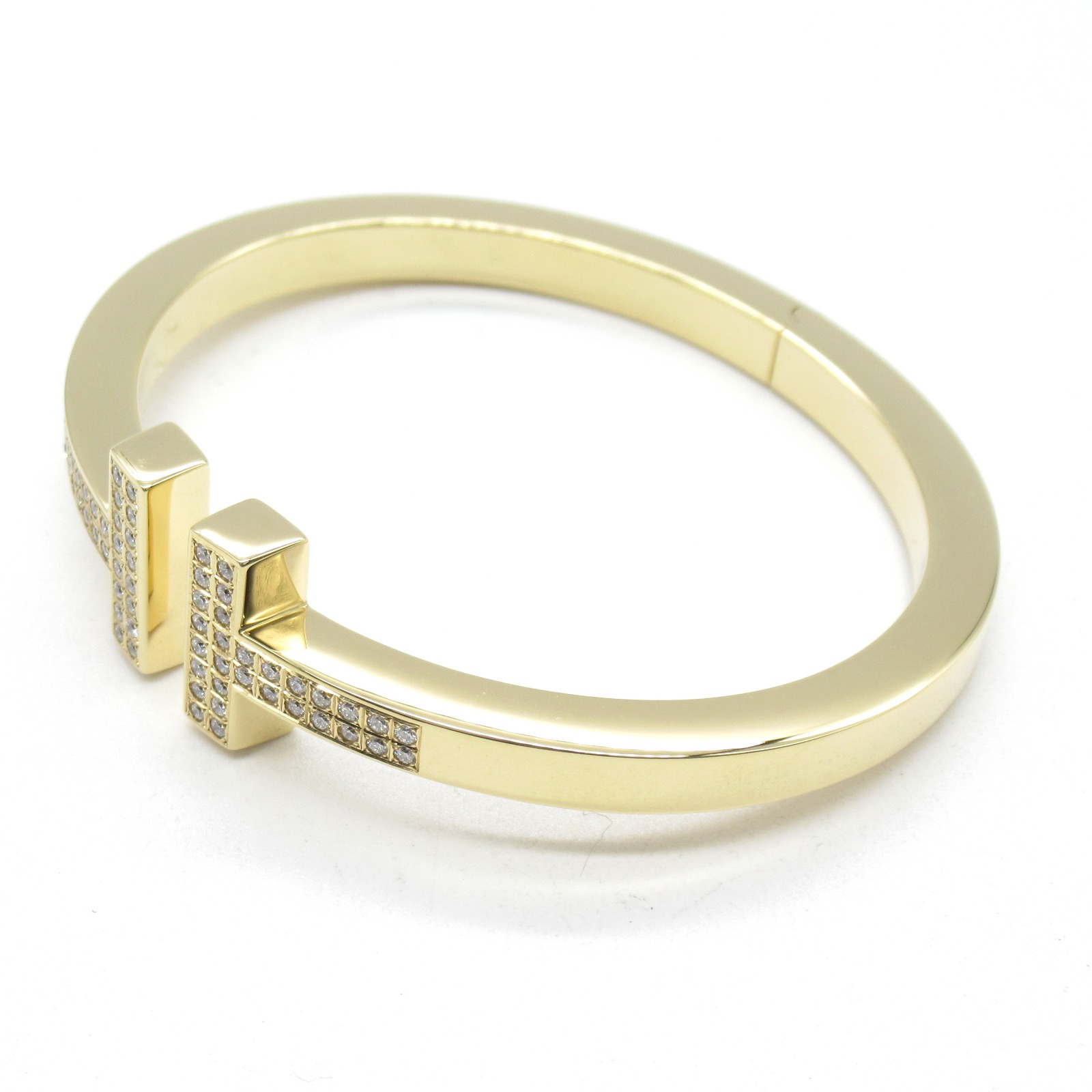 Tiffany T Square Pavé Diamond Large Bracelet K18 Yellow Gold Clear - Image 4