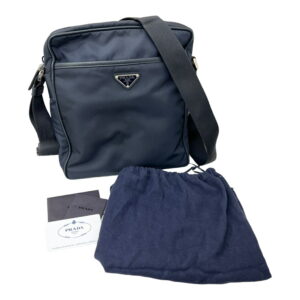 Prada Testo Nylon Saffiano Leather Shoulder Bag Navy
