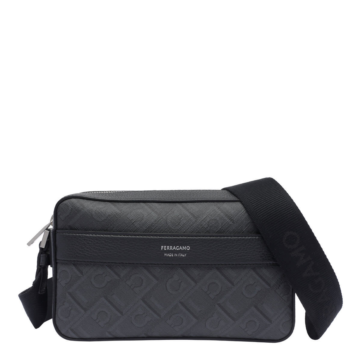 Ferragamo Jacquard Leather Shoulder Bag Black