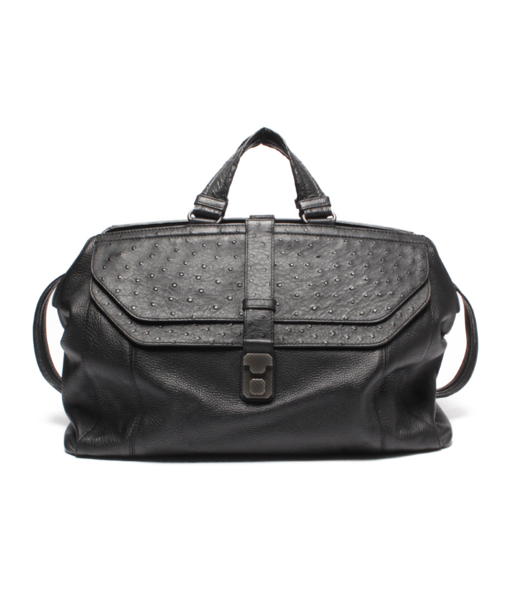 Bottega Veneta Weekend Bag Ostrich Black