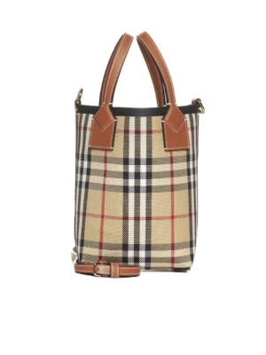 Burberry Check Top Handle London Tote Bag Brown