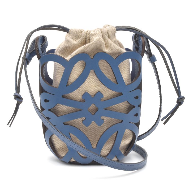Loewe Anagram Cutout Pocket Calf Canvas Shoulder Bag Blue