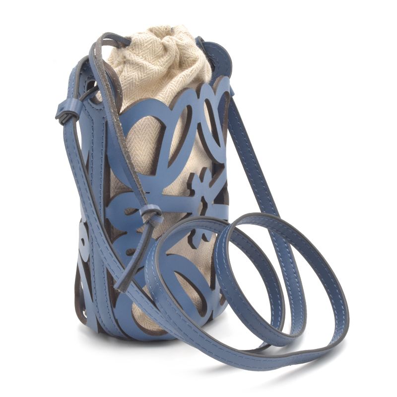 Loewe Anagram Cutout Pocket Calf Canvas Shoulder Bag Blue - Image 2