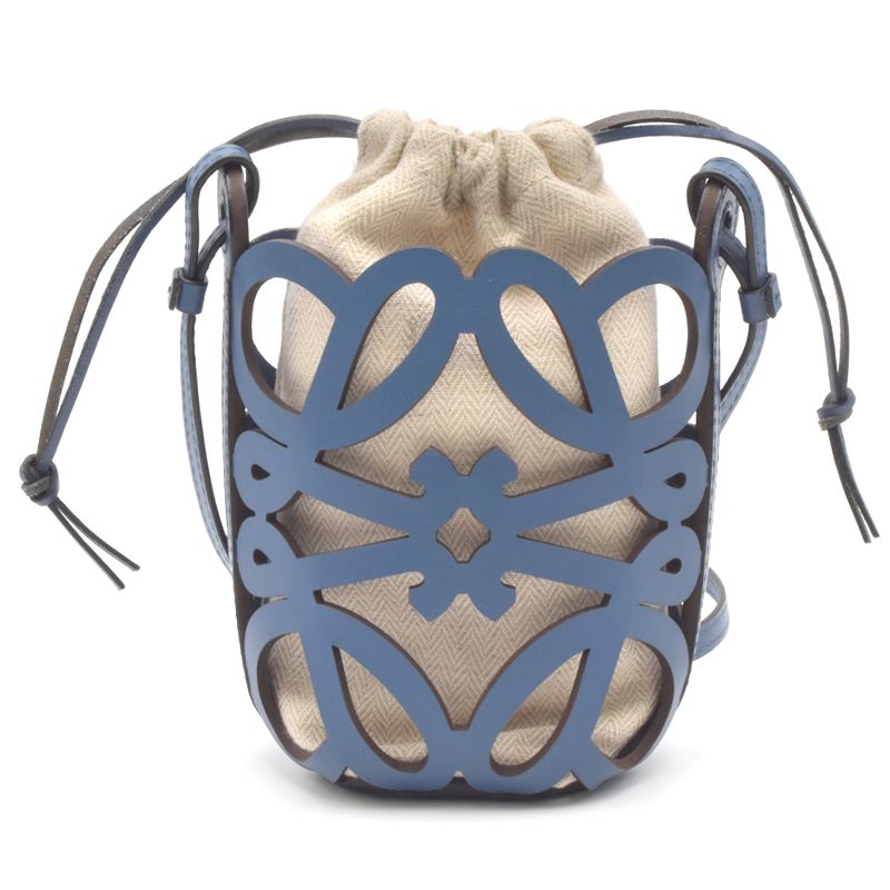 Loewe Anagram Cutout Pocket Calf Canvas Shoulder Bag Blue - Image 3