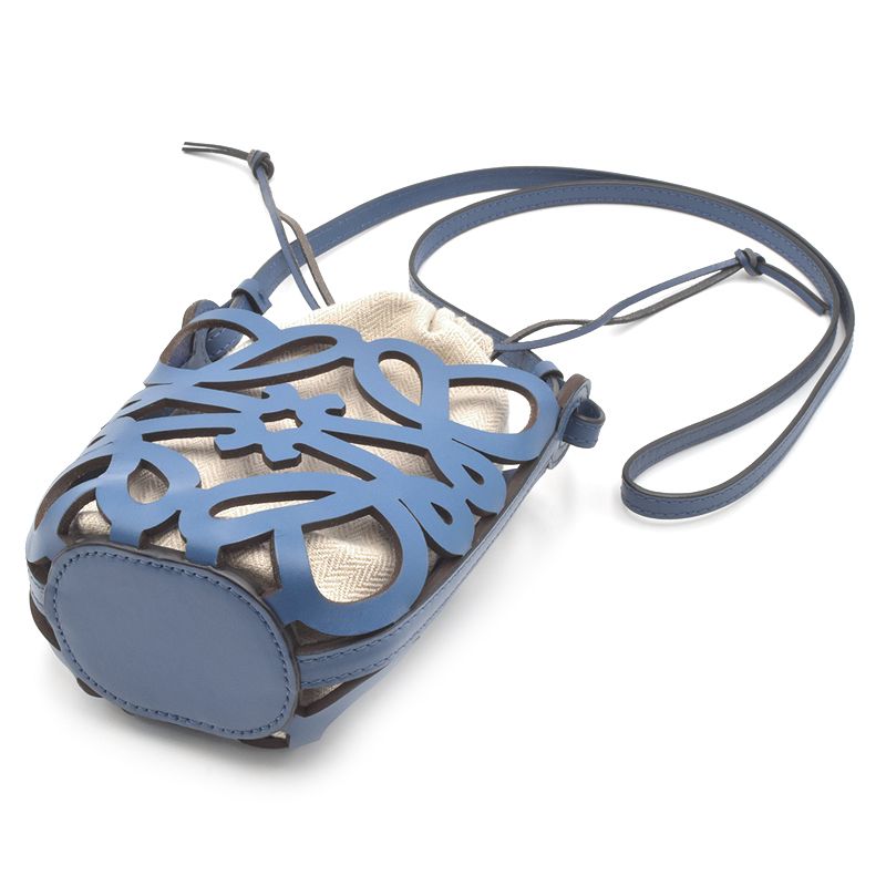 Loewe Anagram Cutout Pocket Calf Canvas Shoulder Bag Blue - Image 4