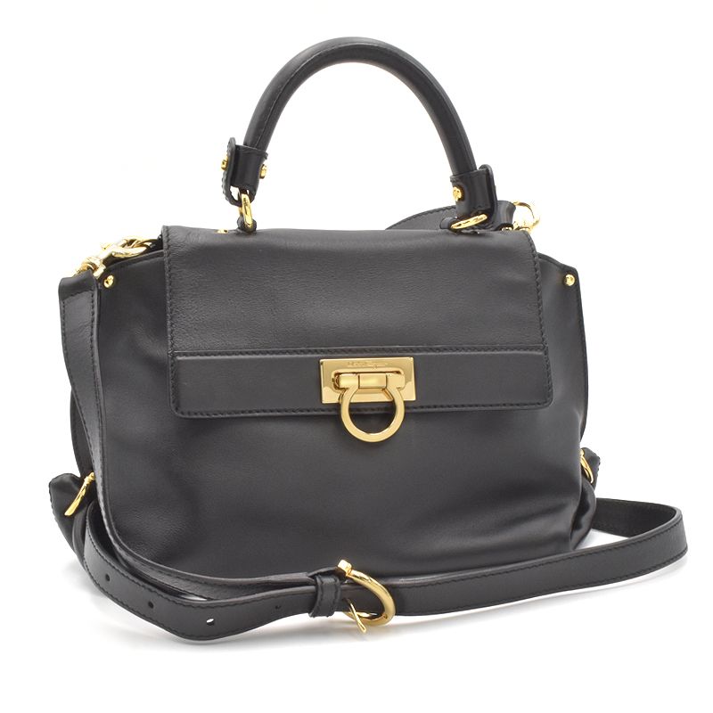 Salvatore Ferragamo Gancini Sofia 2way Handbag Black