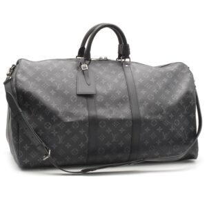 Louis Vuitton Keepall Bandouliere 55 Monogram Eclipse Boston Travel Bag Black