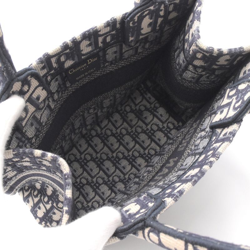 Dior Book Tote Oblique Embroidery Tote Bag Ecru Blue - Image 4
