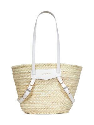 Givenchy Woven Straw Leather Shoulder Bag White