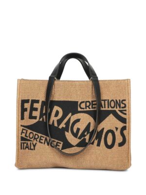 Ferragamo Shopper Tote Bag Leather Brown