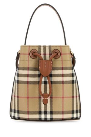 Burberry Drawstring Bag Check Briar Brown