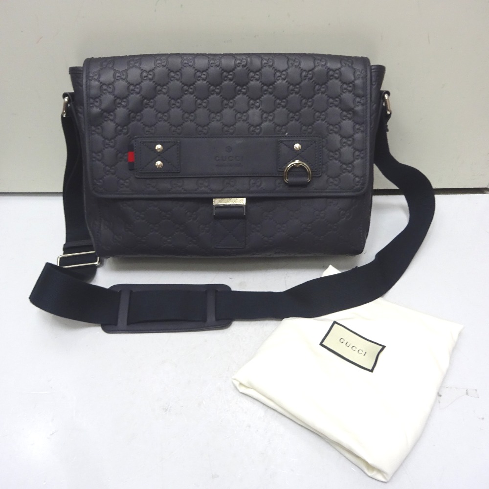 Gucci Guccissima Crossbody Messenger Bag Black