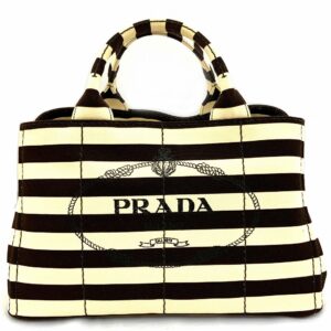 Prada Canapa Shoulder Bag Canvas Brown White