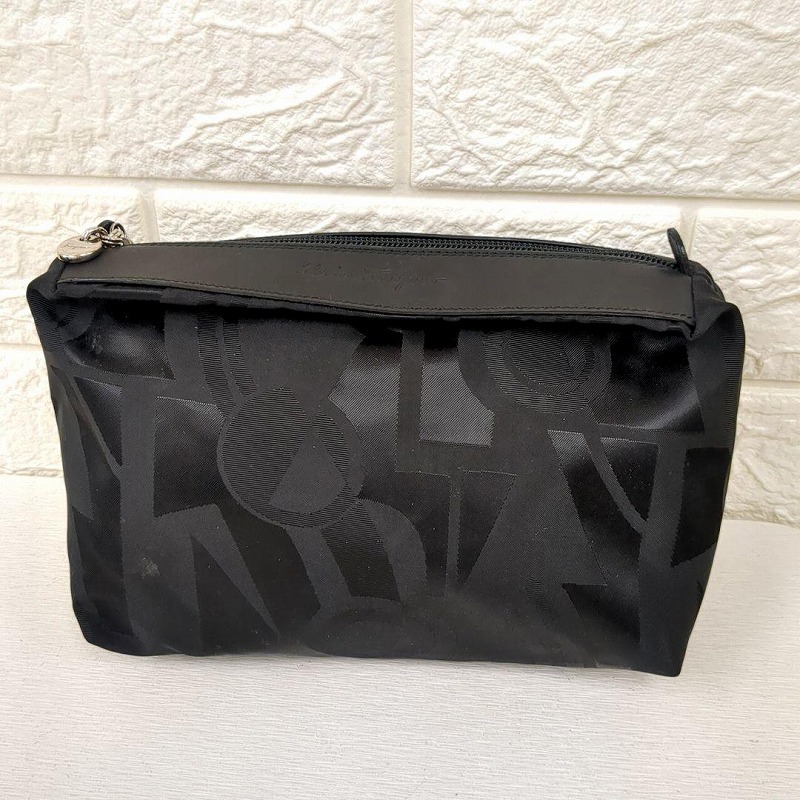 Salvatore Ferragamo Nylon Cosmetic Pouch Black