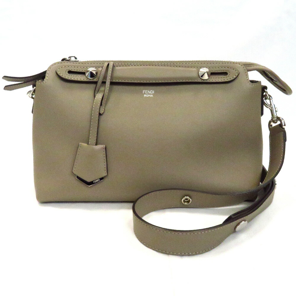 Fendi By The Way 2Way Hand Shoulder Bag Leather Gray Beige