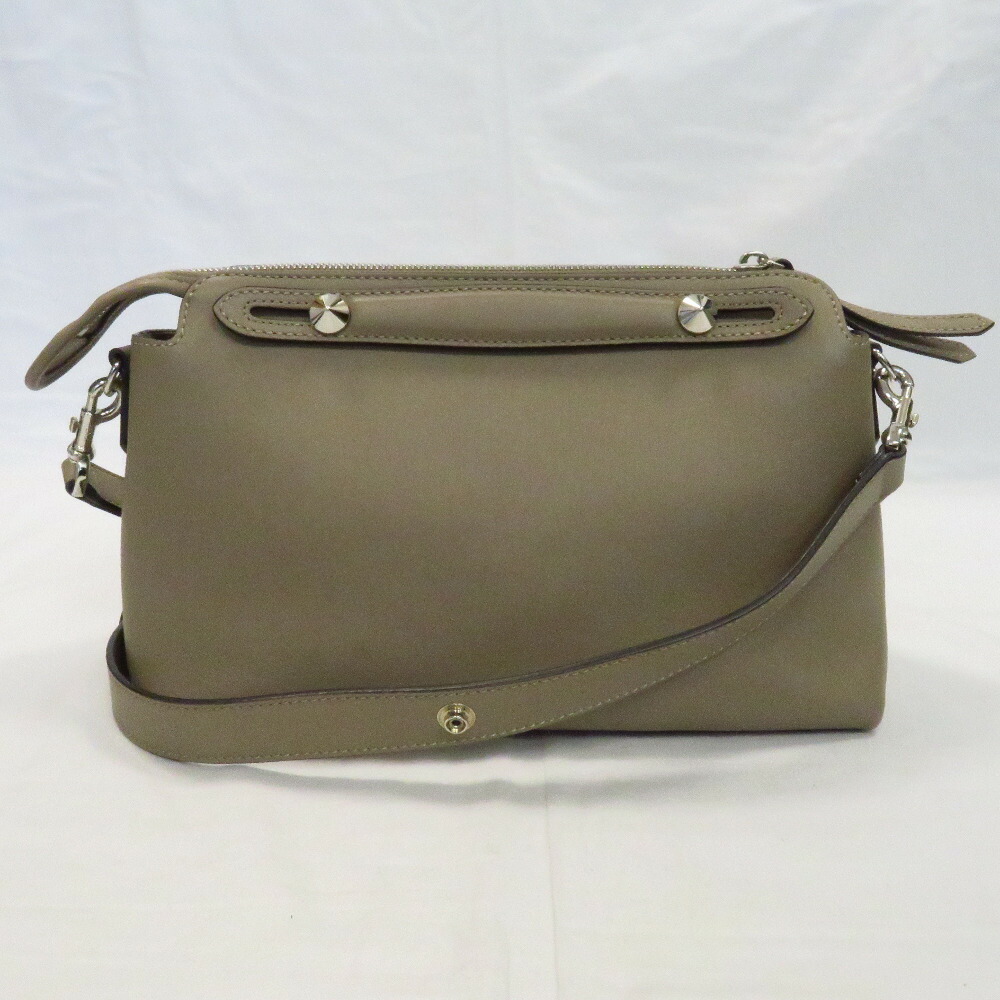 Fendi By The Way 2Way Hand Shoulder Bag Leather Gray Beige - Image 5