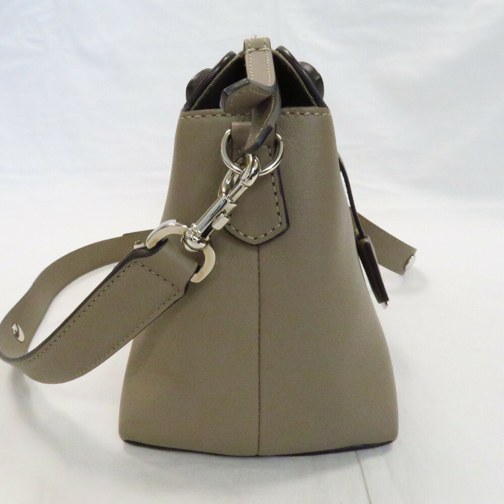 Fendi By The Way 2Way Hand Shoulder Bag Leather Gray Beige - Image 7