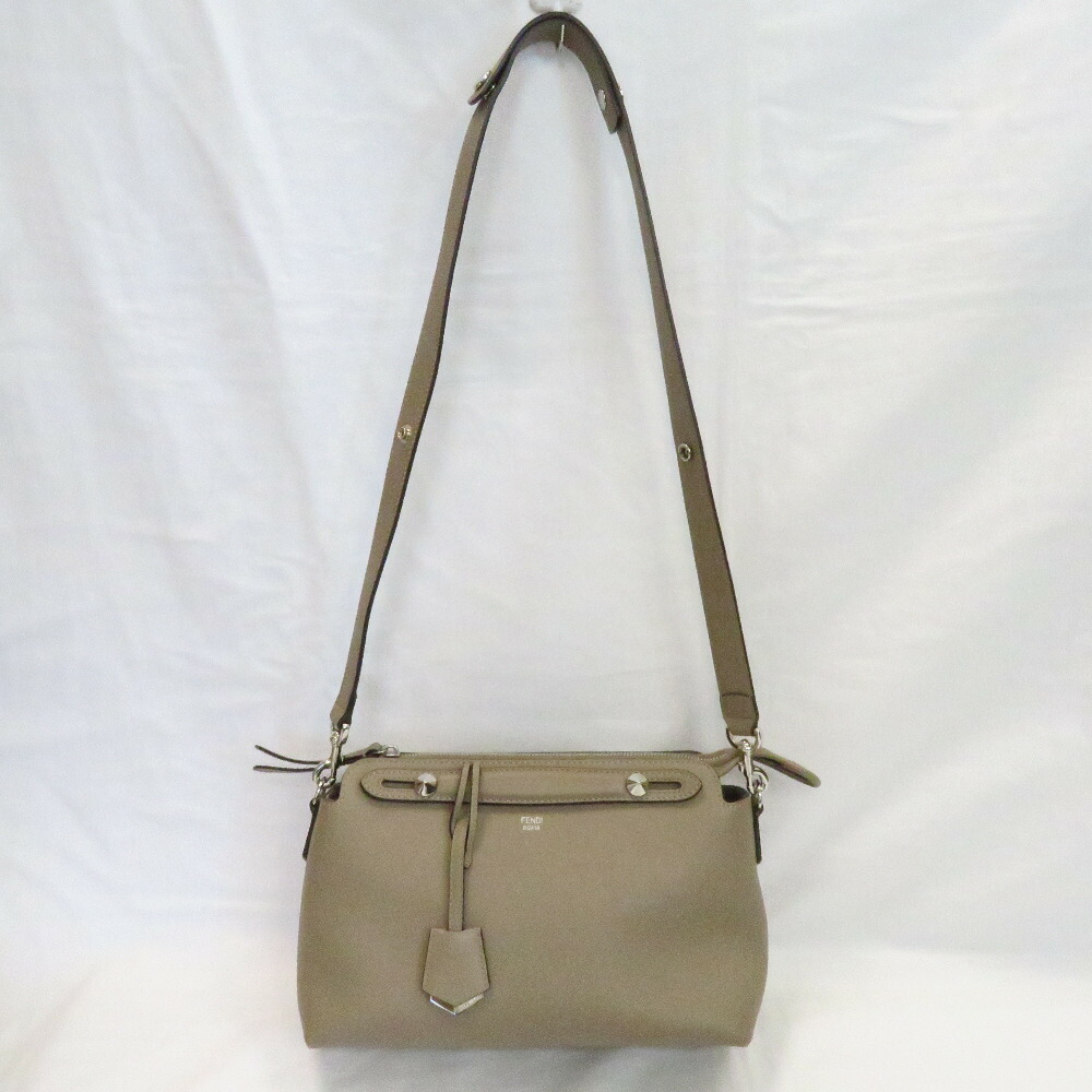 Fendi By The Way 2Way Hand Shoulder Bag Leather Gray Beige - Image 4