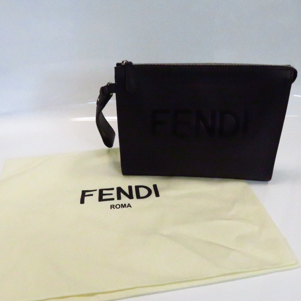 Fendi Clutch Bag Logo Leather Black - Image 2