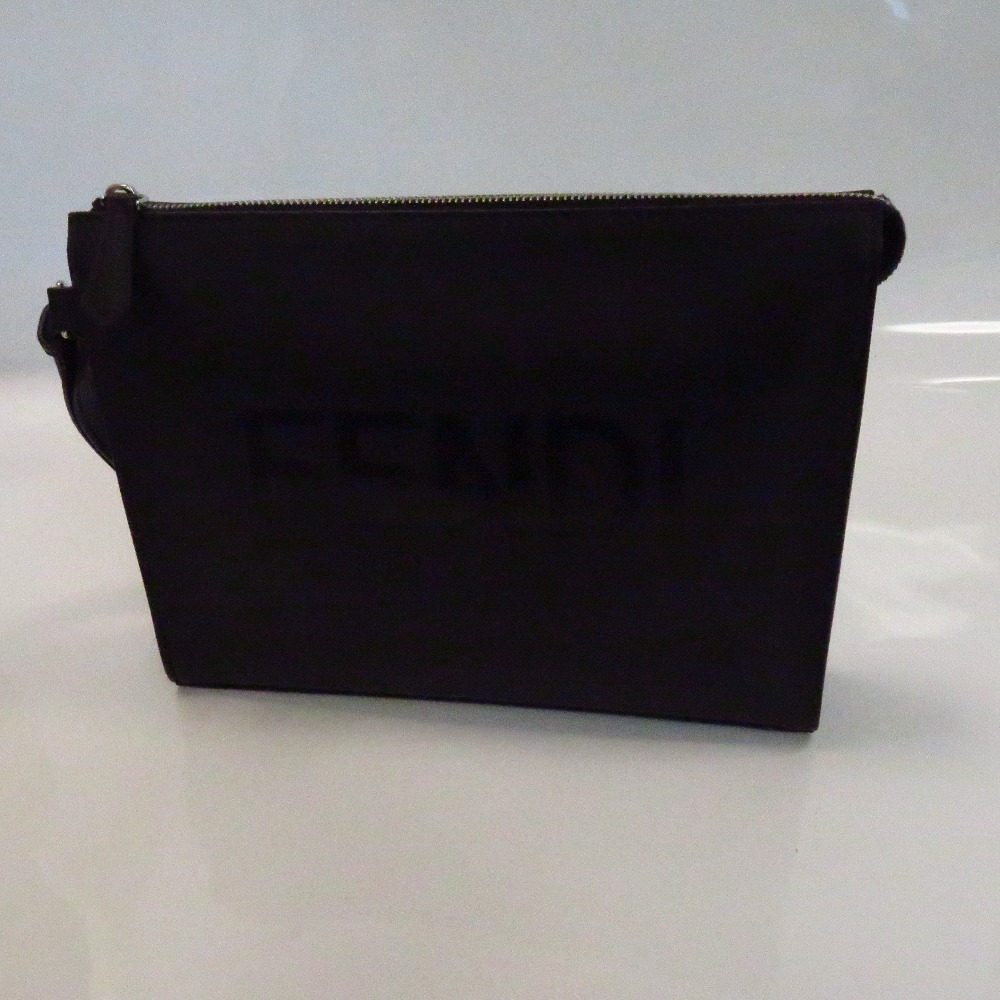 Fendi Clutch Bag Logo Leather Black - Image 3