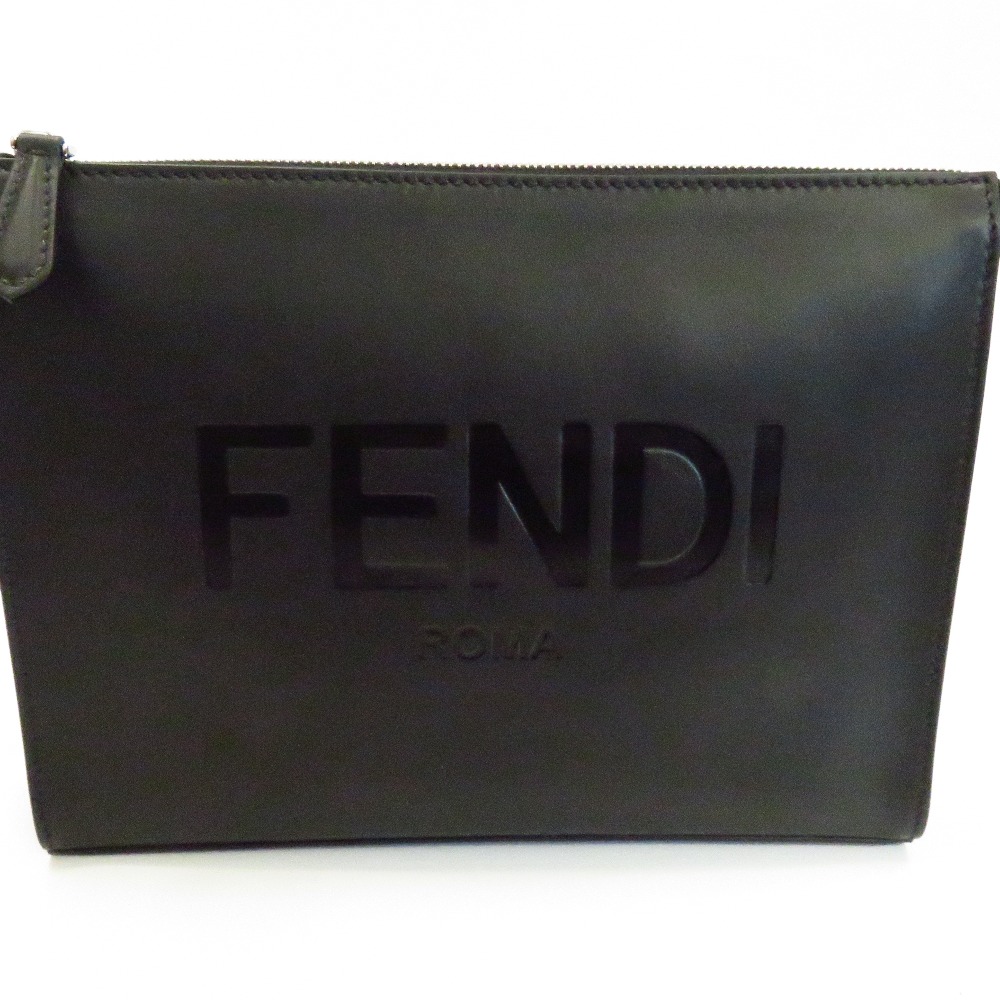 Fendi Clutch Bag Logo Leather Black