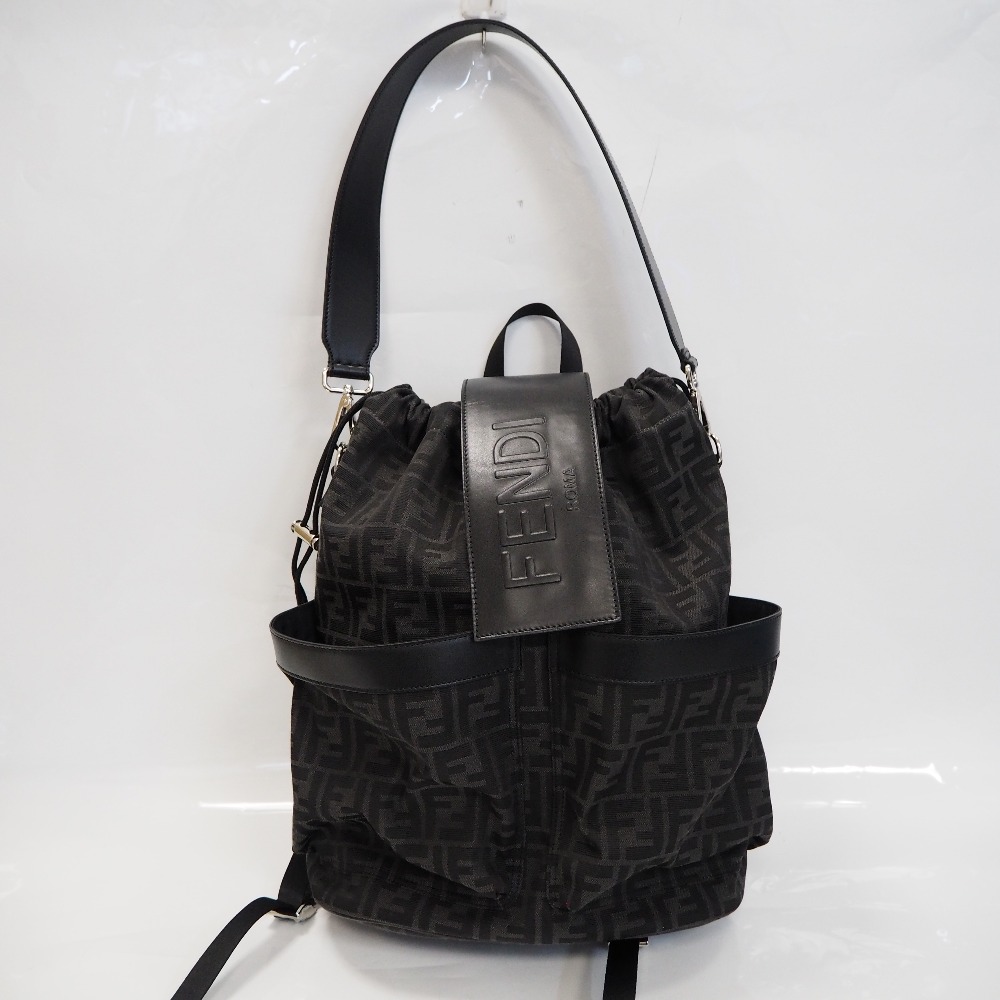 Fendi Backpack FF Fabric Zucca Pattern Black Gray