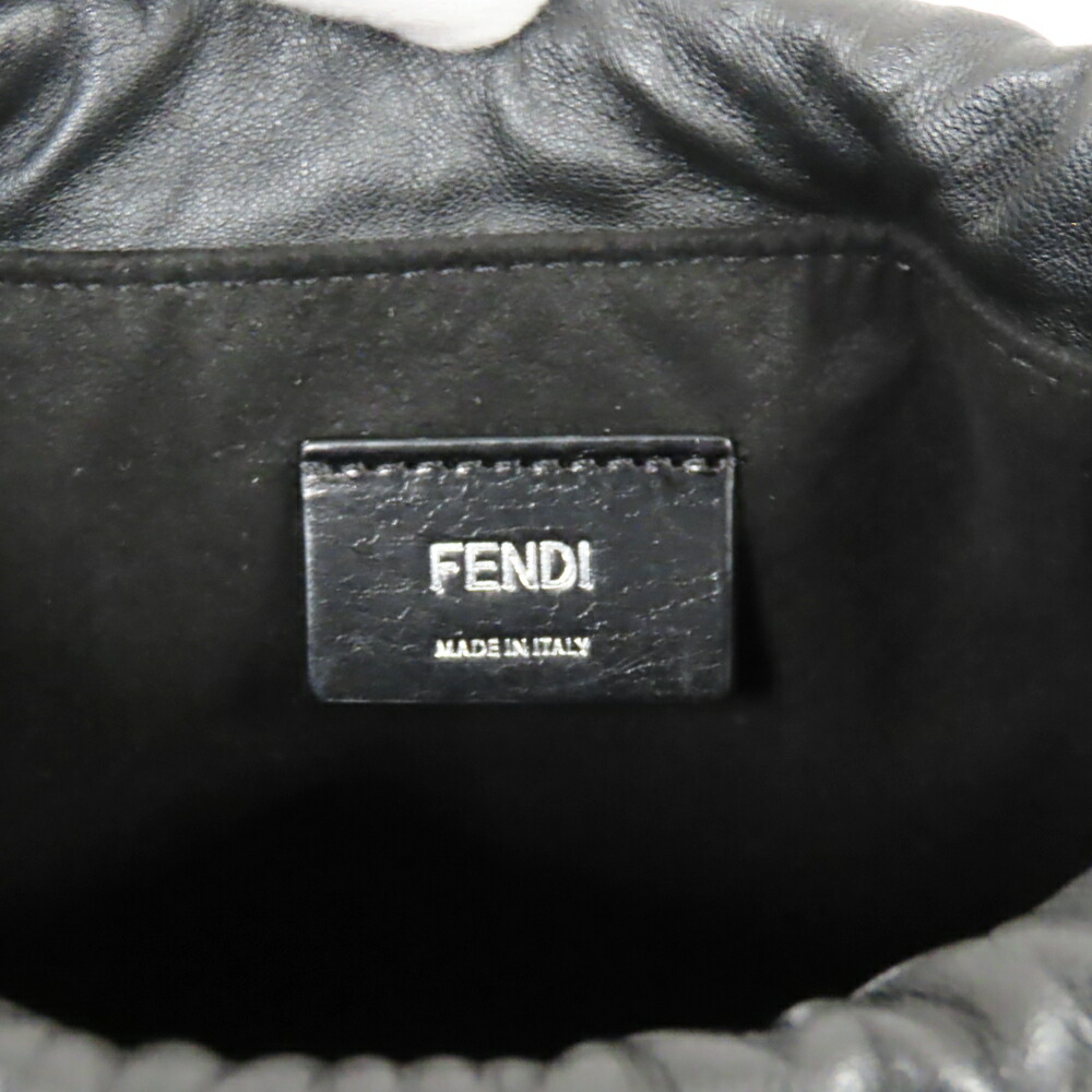Fendi Clutch Bag Drawstring Leather Black - Image 8
