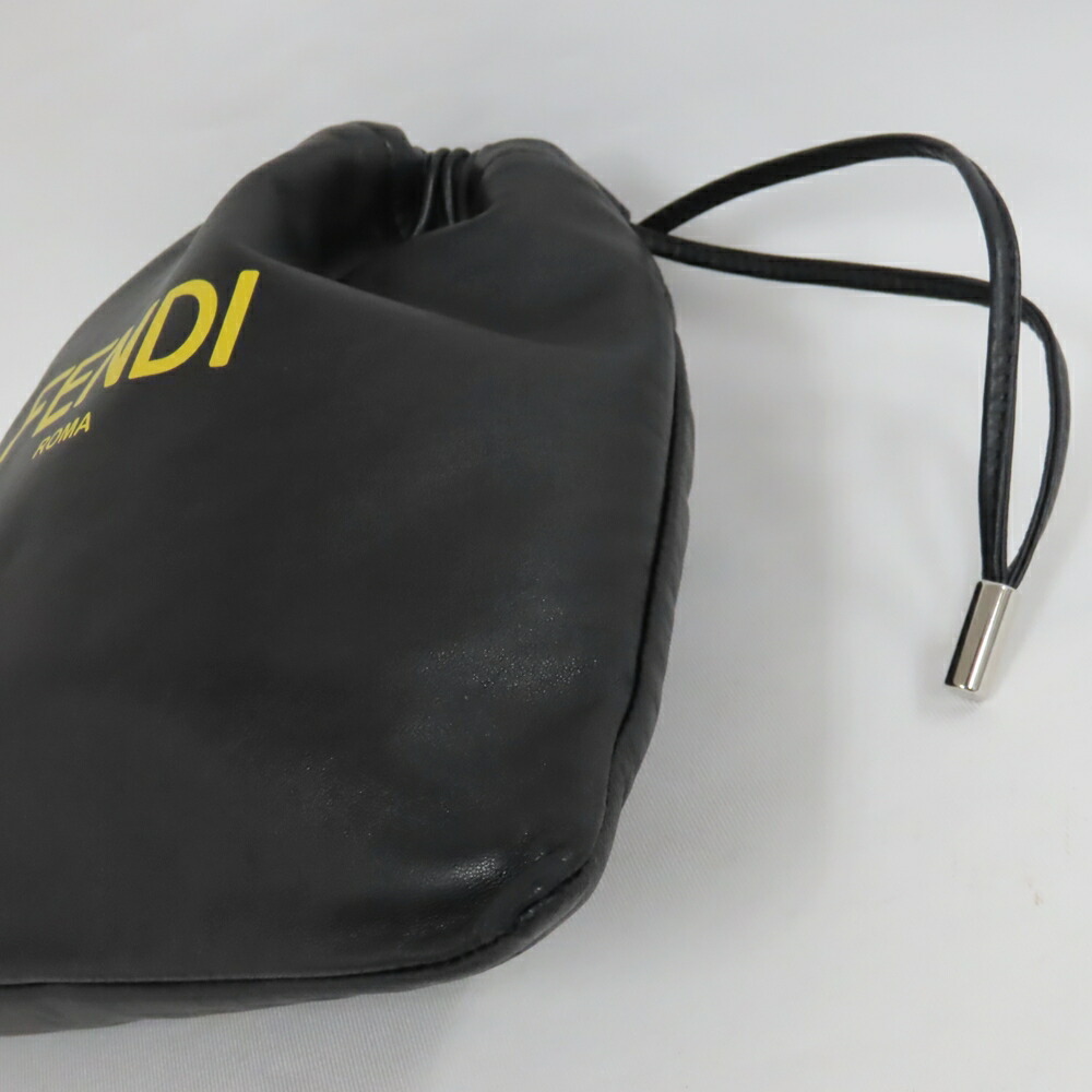 Fendi Clutch Bag Drawstring Leather Black - Image 4