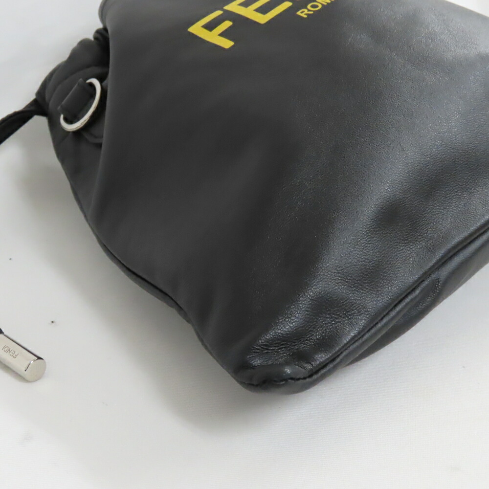 Fendi Clutch Bag Drawstring Leather Black - Image 5