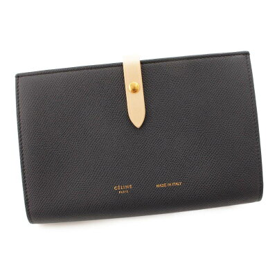 Celine Strap Large Multi Function Bifold Long Wallet Navy Blue x Beige
